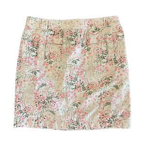 Ann Taylor LOFT Beige Pink Floral 100% Cotton Mini Straight Pencil Skirt Size 6